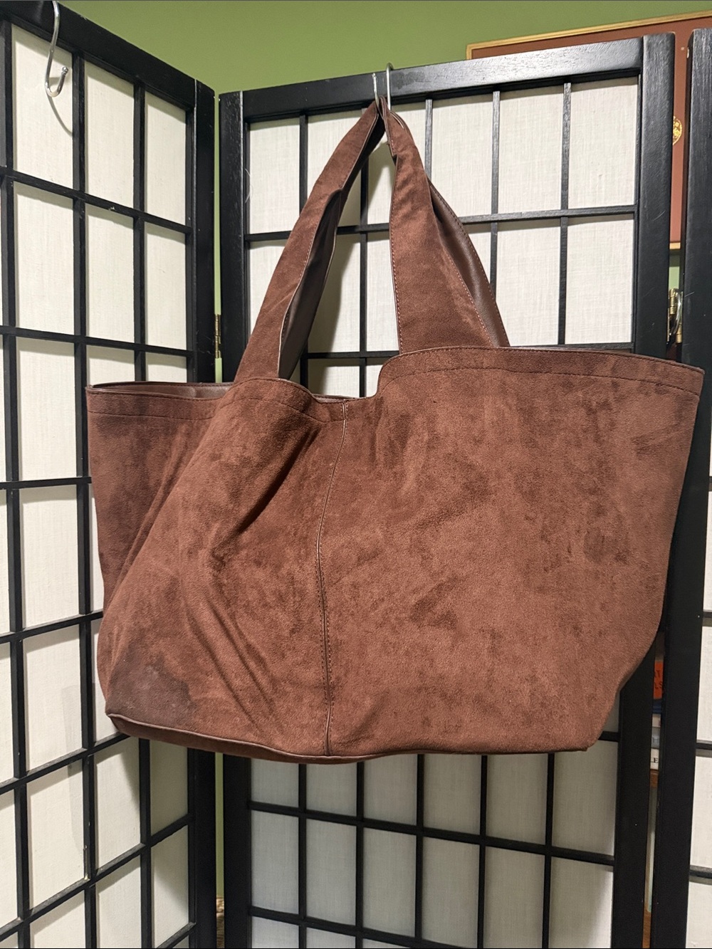 Free People Brown Vegan Suede/ Leather HUGE Reversible NWOT Roomy RemoveablPouch - Picture 3 of 6